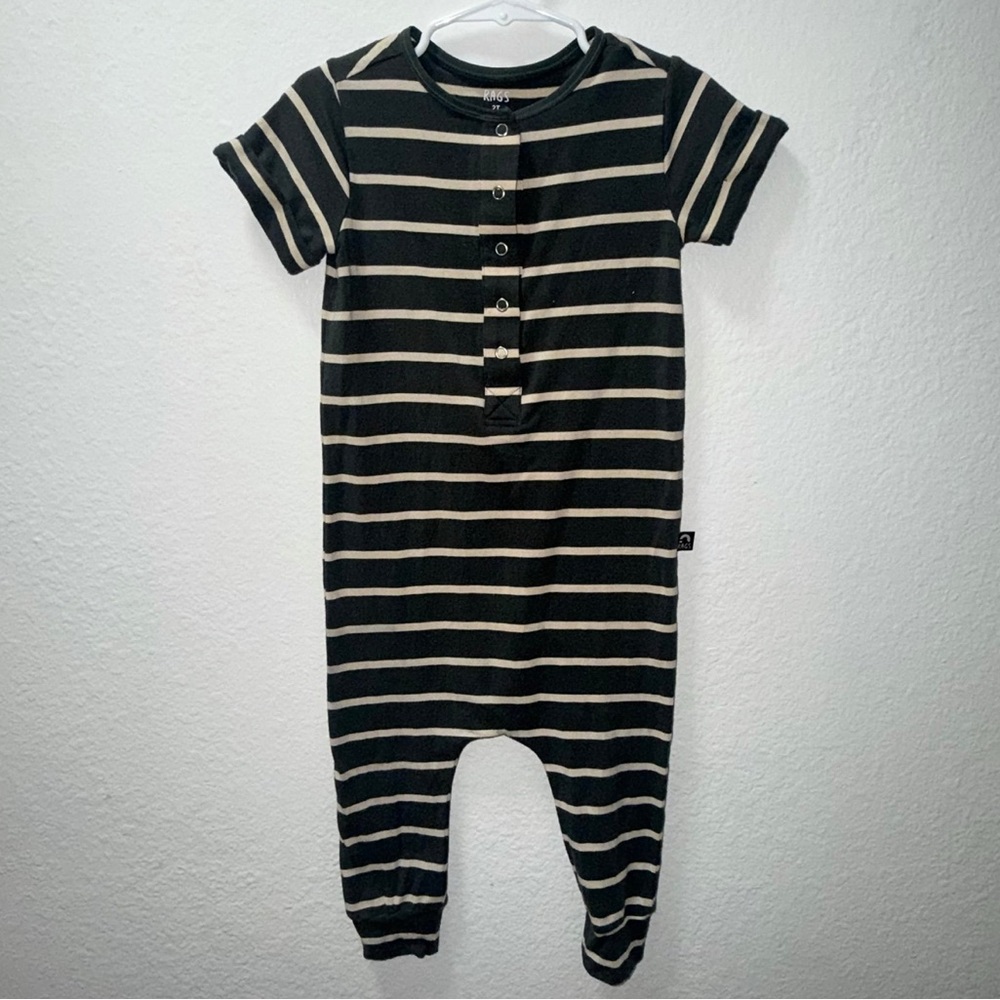 Rags to Raches Green Striped Romper 2T